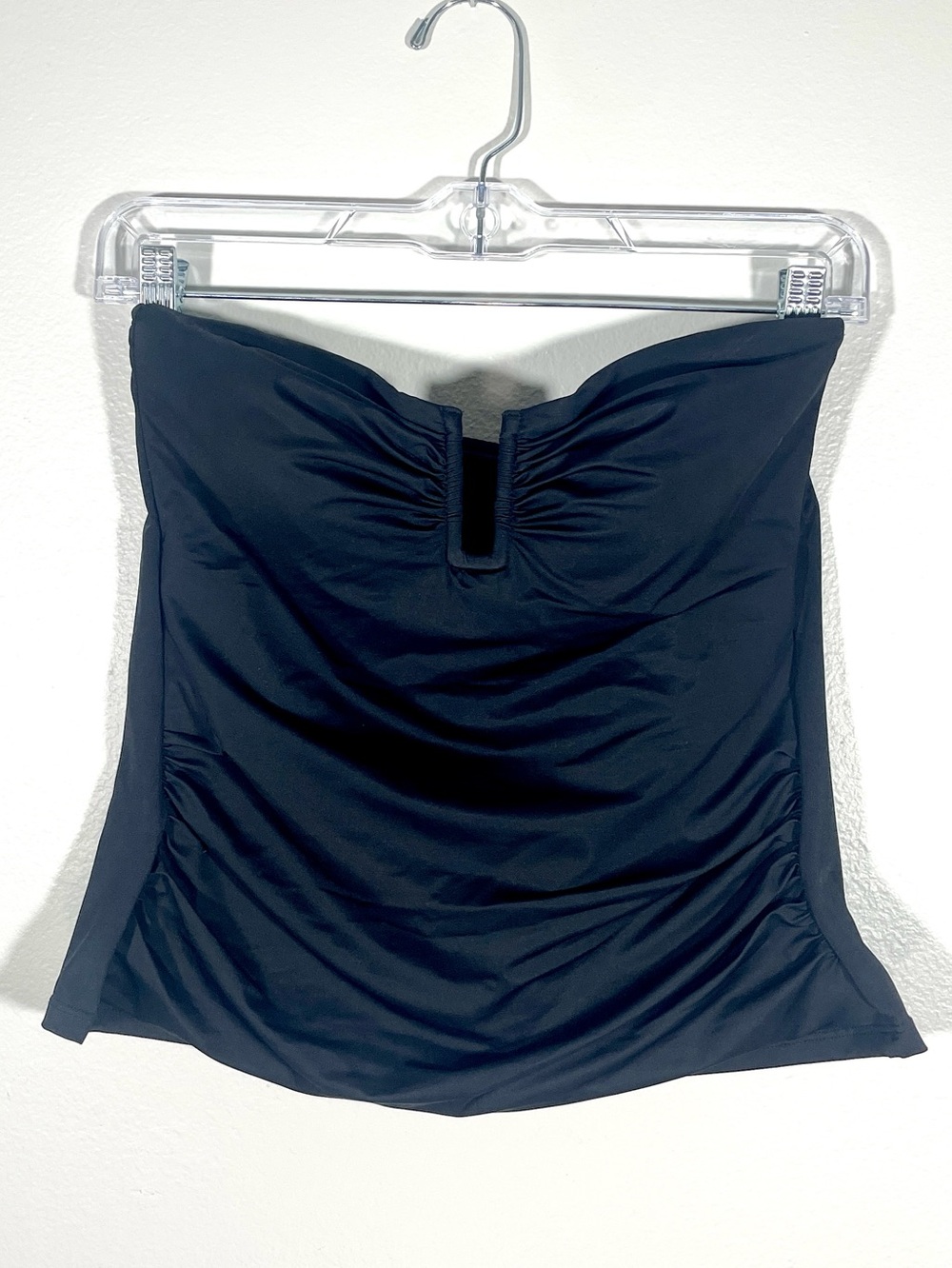 Lands’ End Black Bandeau Tankini Swim Top Ruched Tummy Control